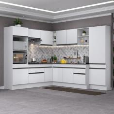 Armário Cozinha Completa de Canto Veneza Multimóveis V2082, Branco/Pre