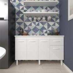 Balcão Cozinha Armário Gabiente Pia de 140 cm com 4 Portas e 1 Gavetas