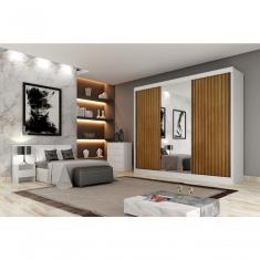 Guarda Roupa Casal Royale 3 Portas de Correr 4 Gavetas MDF Branco Móveis Novo Horizonte