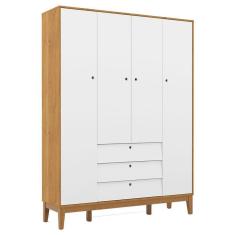 Guarda Roupa Infantil Unique 4 Portas 3 Gavetas MDF Freijó Branco Soft Eco Wood