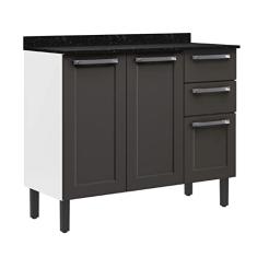 Balcão de Cozinha Itatiaia Aço 3 Portas 2 Gavetas Com Tampo Florença Grafite/branco
