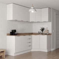 Cozinha Modulada 6 Peças com Tampo 3 Aéreos 6 Portas e 3 Balcões Ipanema CabeCasa MadeiraMadeira Branco