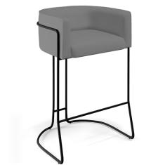 Banqueta Decorativa Fixa Base de Aço Preto Betina D02 Veludo Cinza C-317 - Lyam Decor