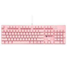 Teclado mecânico para jogos de troca a quente - retroiluminado branco com interruptores azuis, 104 teclas, com fio, rosa