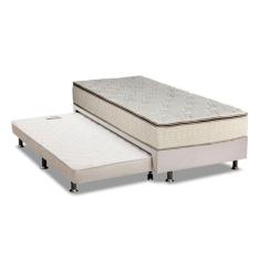 Cama Box c/Auxiliar Solteiro: Colchão Luckspuma Bonnel Montreal Spring + Base CRC Courano Branco(88x188)