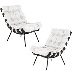 Kit 2 Poltrona Decorativa Sala de Estar Costela Base Preta Couro Branco - Gran Belo