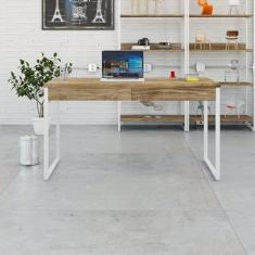 Mesa para Escritório 135cm 2 Gavetas Kuadra Carvalho/Est.Branca