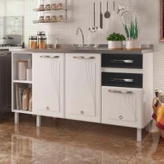 Balcão de Cozinha Star New 3 Portas 2 Gavetas Preto - Telasul