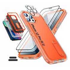 ymxdmd A capa é especialmente projetada para iPhone 12 Pro de 6,1 polegadas, proteção total resistente com absorção de choque, suporte integrado de borracha de silicone 3 em 1 com 2 películas