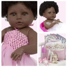 Boneca Reborn Negra Coelhinha Corpo 100% de Vinil 22 Itens - Cegonha R