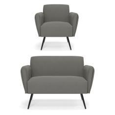 Sofá Namoradeira com Poltrona Pés Palito de Ferro Bruna Suede - D'Ross