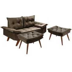 Sofa Namoradera Bariloche 2 Lugares em Suede + Duas Banqueta - Essenci