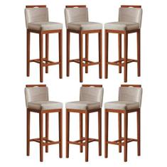 Kit 6 Banquetas Alta Estofada com Encosto 38x102 Cm Líbia Madeira Maci