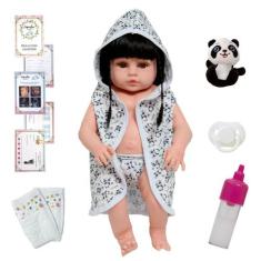 Boneca Reborn Bebê Corpo de Silicone Saída de Banho Panda - Cegonha Re