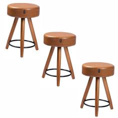 Kit 3 Bancos/Banquetas Estofadas Baixas Confortáveis Sala Cozinha Pés Palito Paris 50 cm