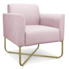 Poltrona Marisa Suede Rosa Bebê Base X Industrial Dourada - D' ROSSI