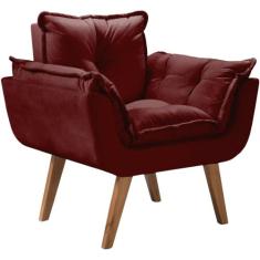 Poltrona Opalla Base Palito  01 Lugar Suede - RD Decor, Bordô