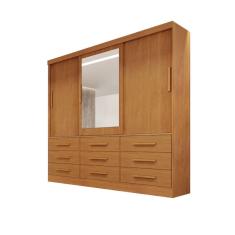 Guarda-roupa casal 3 portas espelho 9 gavetas 2,11m - Turim-Nature - Bianchi Móveis