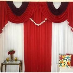 Cortina Mayara Varão Duplo Malha 3M - Vermelho Vinho Branco - Casa Sca