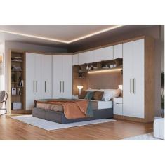 Guarda Roupa Casal 7 Peças Com Nicho Infinity Móveis Castro Macadâmia/Branco Line