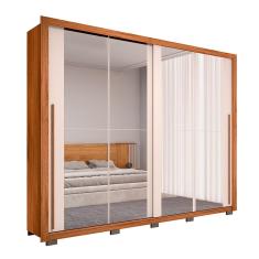 Guarda-Roupa Casal com 4 Espelhos Praticus 2 Portas 4 Gavetas Freijó e Off White