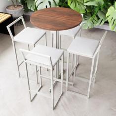 Conjunto Mesa Alta Bar Bistrô Redonda Imbuia 4 Banquetas Confort Estof