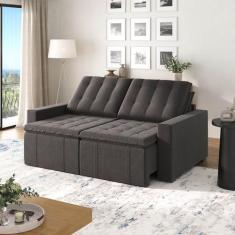 Sofá Cama Retrátil e Reclinável 3 Lugares 200cm em Linho Palmeira Cabe