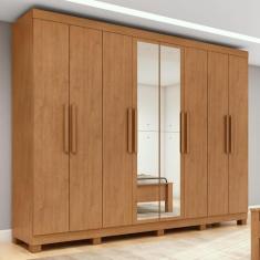 Guarda-roupa Casal Easy Slim 8 Portas Com Espelho e Pés Amendoa Clean 