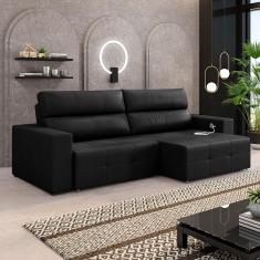 Sofá Retrátil 3 Lugares 224cm 2 Módulos Nero com USB Couro Preto G52 - Gran Belo