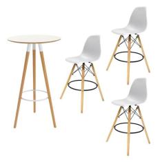 Conjunto Mesa Alta Redonda Bistro Com 3 Banquetas Altas Charles Eames 