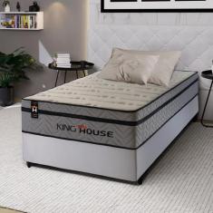 Conjunto Cama Box c/ Molas Ensacadas Preston Cinza Solteiro 88x188x71 