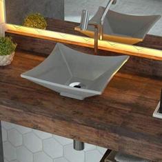 Cuba de Apoio L30 Folha com Torneira Válvula de Metal e Sifão PVC Flexível Compace Cinza