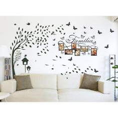 Adesivo Decorativo Porta Foto Família e Árvore e Borboletas