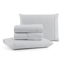 Jogo De Lençol Luiza Casal 4 Pçs 100% Algodão 180 Fios Ponto Palito - Cinza