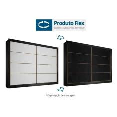 Guarda Roupas 2 Portas E 6 Gavetas C- 1 Espelho Sevilha Preto-Branco Acetinado-Preto - Europa