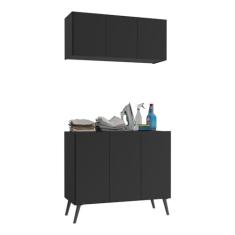 Conjunto Lavanderia Retrô Multiuso Armário Aéreo e Balcão 3 Portas Multimóveis Mp5050 Preto