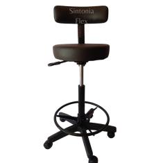 Cadeira mocho caixa alta podologo com aro e base de rodízio corano preto