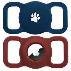 yiliuoer Airtag Suporte de coleira de cachorro, 2 pacotes de silicone Airtag para coleira de cachorro, estojo rastreador GPS para Apple Airtags, capa antiperda de etiqueta de ar, suporte de Airtag com sinos de coleira de gato