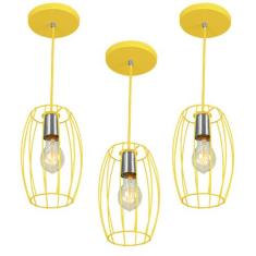 Kit 3 Pendentes Pequim Aramado Amarelo - MARRYLUZ