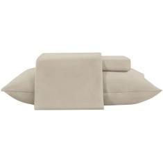 Jogo de Cama Casal de Poliéster Jolitex 300 Fios Toque de Seda Bege 4 