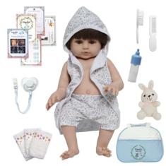 Boneco Reborn Bebê Menino Roupão Coelhinho Corpo 100% Vinil - Cegonha 