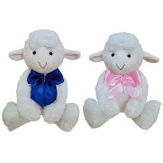 Ovelha De Pelúcia Chá Revelação Casal Urso Com Laço Decoração - DW Con