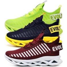 3 Tênis de Corrida Feminino Academia Confortavel Verde/Preto - Evolten