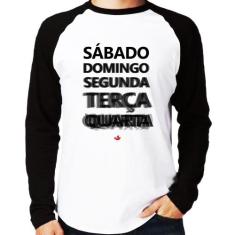 Camiseta Raglan Semana do carnaval Manga Longa - Foca na Moda, Branco,