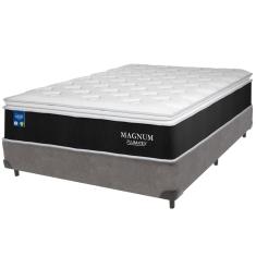 Cama Box Cinza e Colchão Magnum Molas Ensacadas Casal Plumatex