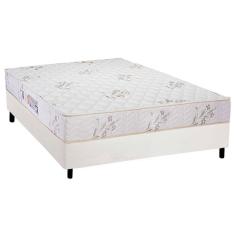 Cama Box Casal Completa Kit Supreme Courano White 138x188 Colchão Espuma D33 Tecido Branco Luckspuma