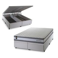 Conjunto Box Baú Branco Alpine Cinza 158x198x72 c/ Molas Ensacadas