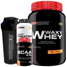 KIT Whey Protein Waxy Whey 2kg + BCAA 100g +  Creatina 100g + Coqueteleira – Bodybuilders-Unissex