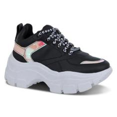 Tênis Feminino Chunky Tratorado Metalizado Cadarço Casual-Feminino