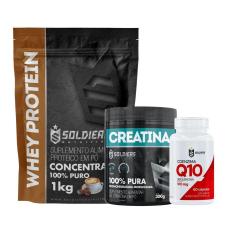 Kit: Whey Protein Concentrado 1kg + Creatina Monohidratada Pote 300g + Coenzima Q10 100mg-Unissex